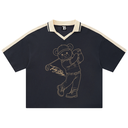 Black t-shirt with a bear graphic and 'B' logo on a white background