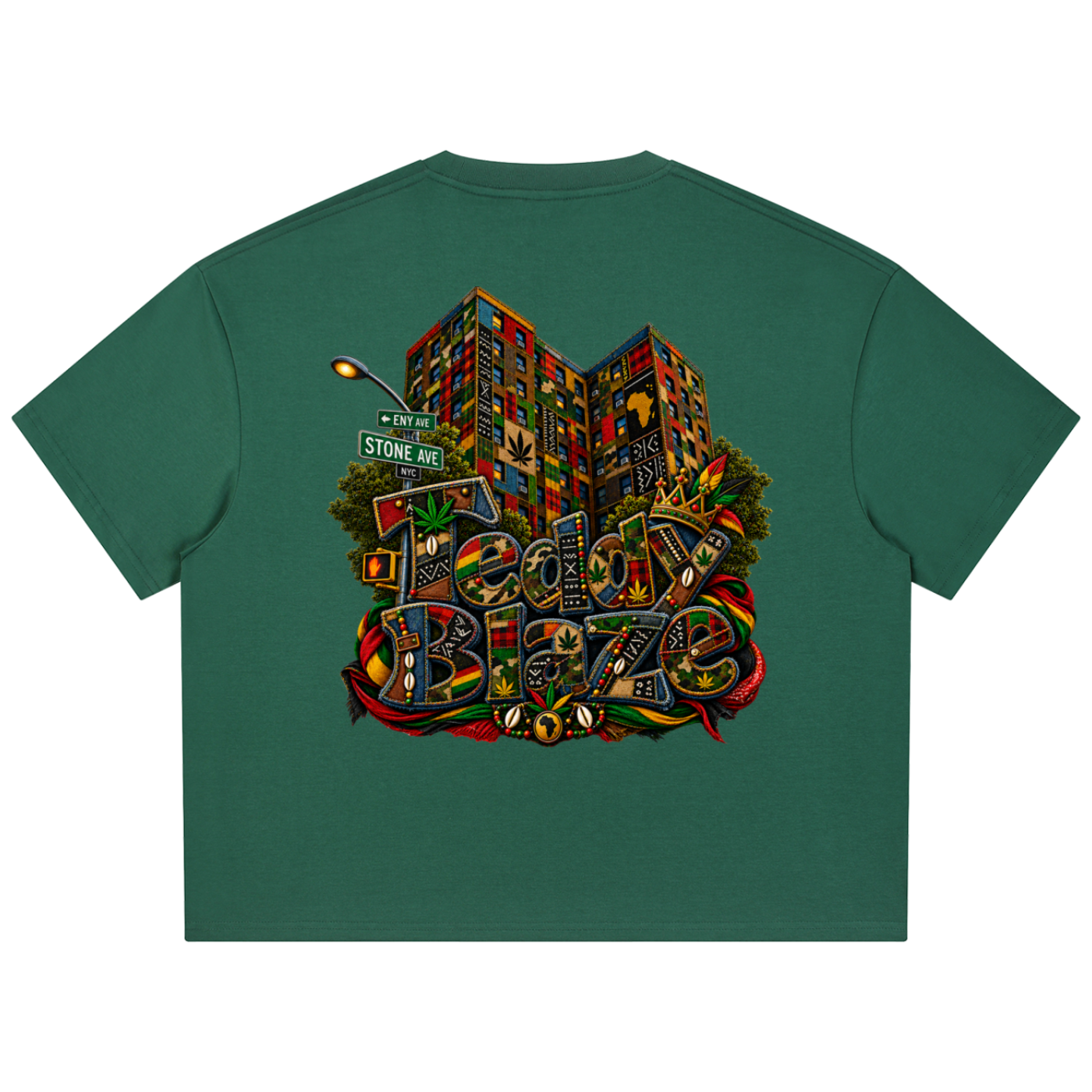 Shop the ENY Bearatoo Coolmax Boxy Tee, a unisex Teddy Blaze graphic tee connecting East New York, AfroBohemian style and Afrocentric streetwear.