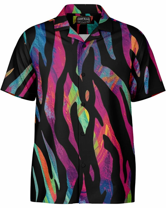 Neon Camo Print Short Sleeve Button Down Shirt (CAMO17)