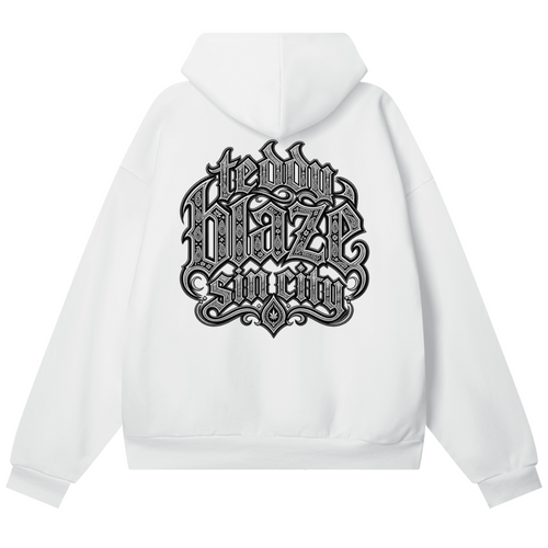 Elevate your winter outerwear with the Teddy Blaze Sin City Sacred Hidden Pocket Fleece Hoodie. Ultra-heavy 460 gsm white fleece, hidden pockets, and tattoo praying hands graphic. Shop NYC to Vegas style.