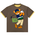 Children's t-shirt with teddy bear graphic and 'Teddy Blaze' text on a brown background