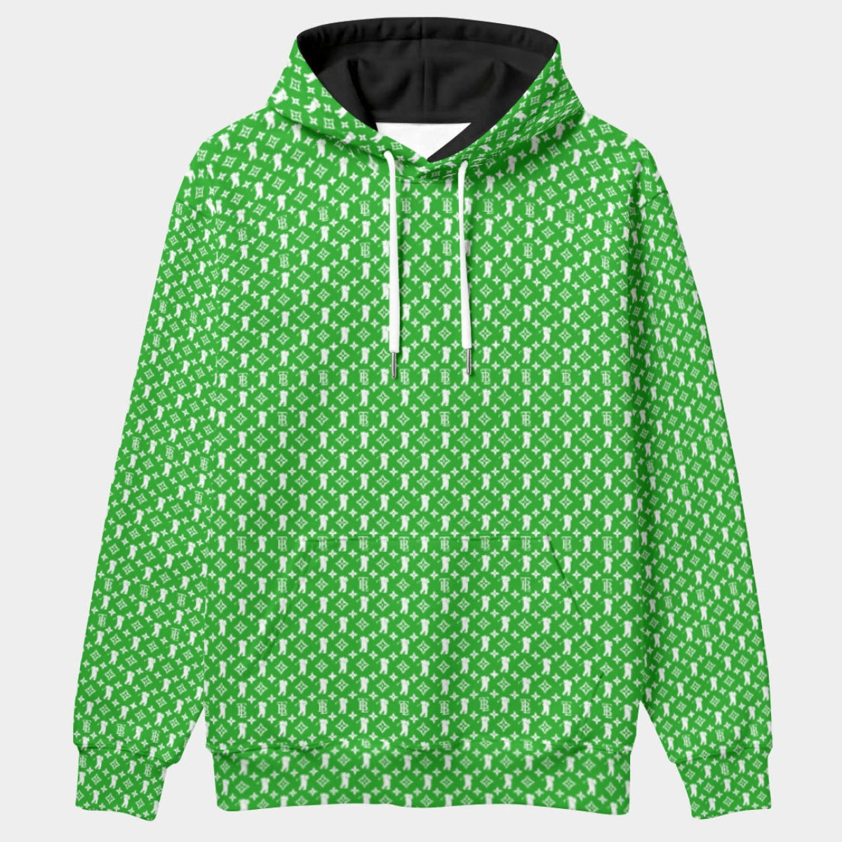 Shop the Iron + Ivy Fairway Cachet Pullover Hoodie by Teddy Blaze. High-tech scuba stretch hoodie in Kelly green with all-over RIG-B monogram and black inner hood.