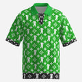 Shop the Iron + Ivy Fairway Signature Monogram Golf Shirt by Teddy Blaze. Premium 270 GSM jacquard performance stretch polo with all-over RIG-B monogram and contrast cuffs.
