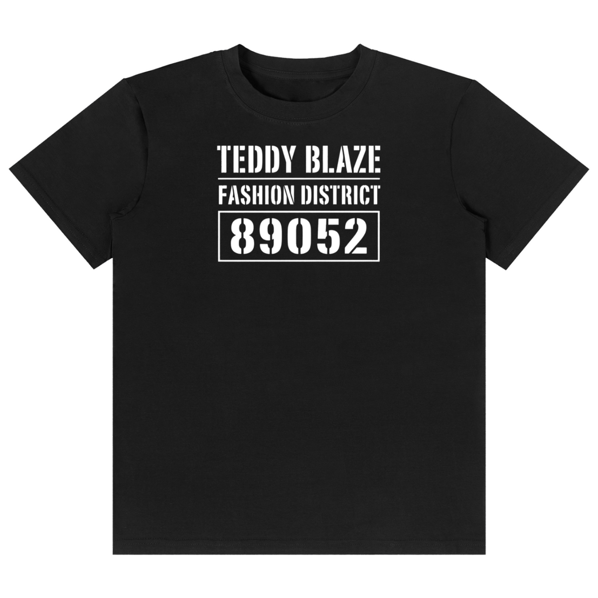 Shop the Fashion District Classic Tee by Teddy Blaze. 180 GSM cotton-spandex stretch tee with stencil logo print reflecting stealth wealth from the TOPS line of The Mature Mocha Collection.