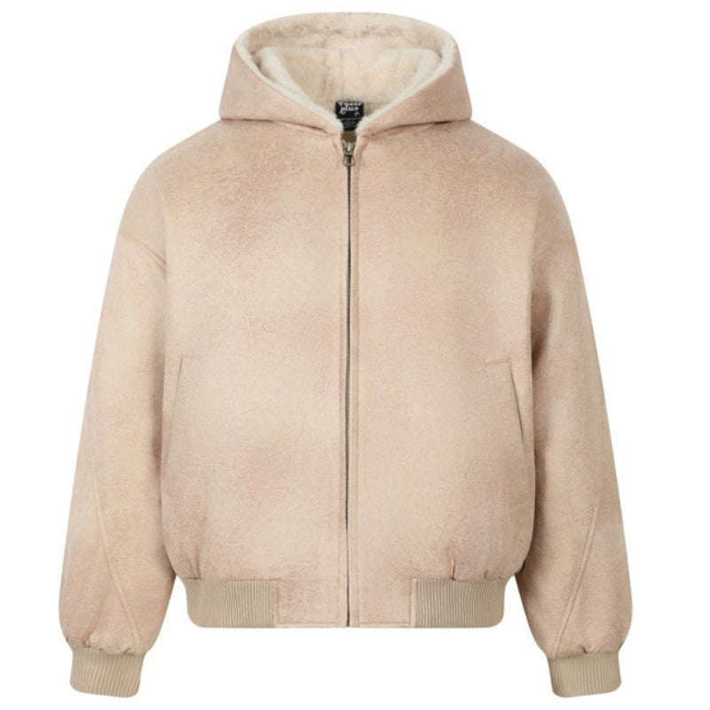 Elevate your cold-weather wardrobe with the House of Teddy Blaze Faux Suede Plush-Lined Hooded Jacket. Apricot faux suede shell, plush faux fur hood lining, quilted insulation, and full zip front. Shop NYC to Vegas style.
