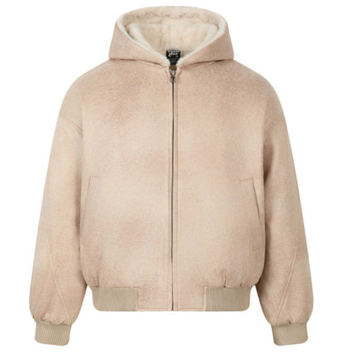 Elevate your cold-weather wardrobe with the House of Teddy Blaze Faux Suede Plush-Lined Hooded Jacket. Apricot faux suede shell, plush faux fur hood lining, quilted insulation, and full zip front. Shop NYC to Vegas style.