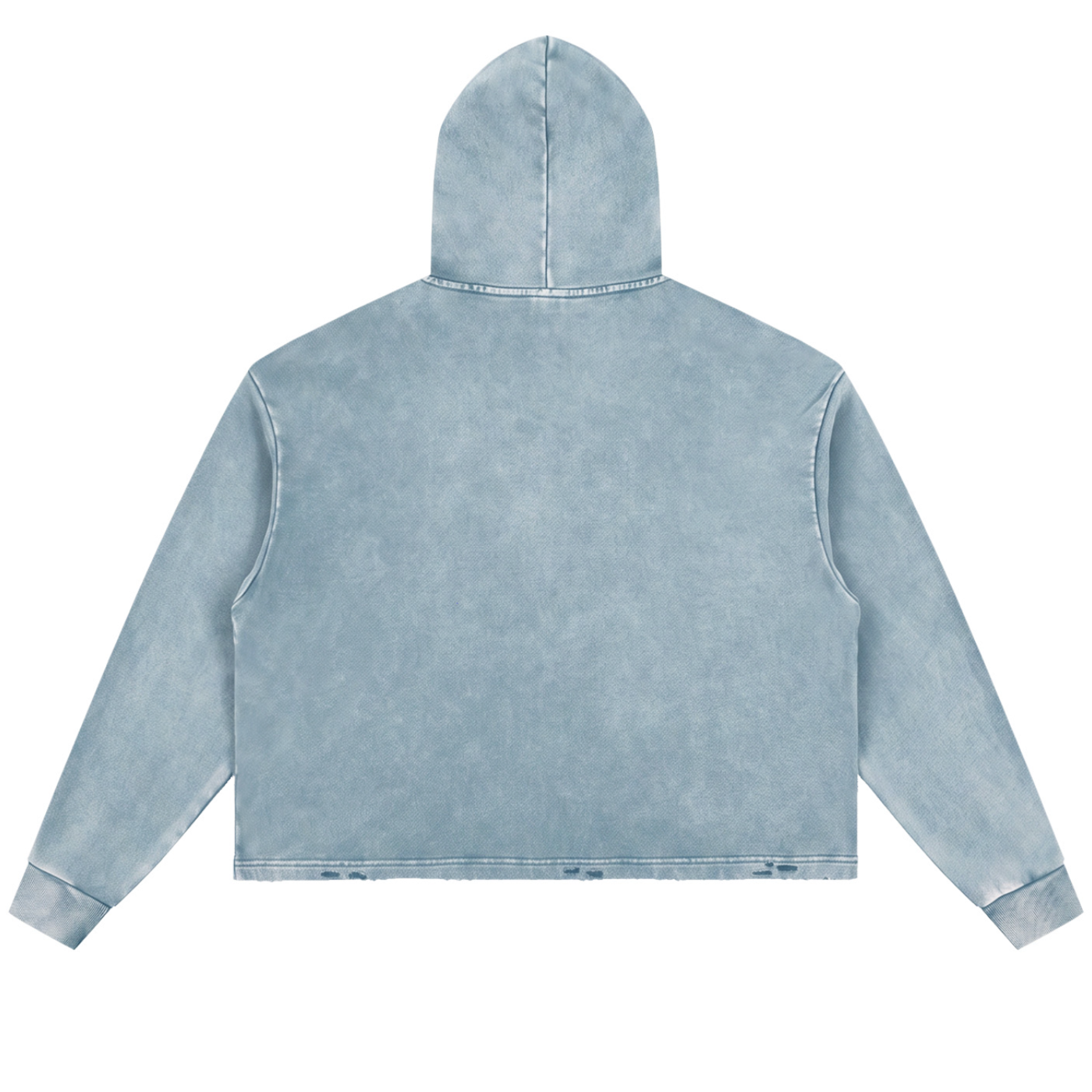 Shop the Signature Cachet Vintage Washed Frayed-Hem Hooded Jumper by Teddy Blaze. 340 GSM ice blue heavy fleece hoodie featuring the Cachet emblem from The Mature Mocha Collection.
