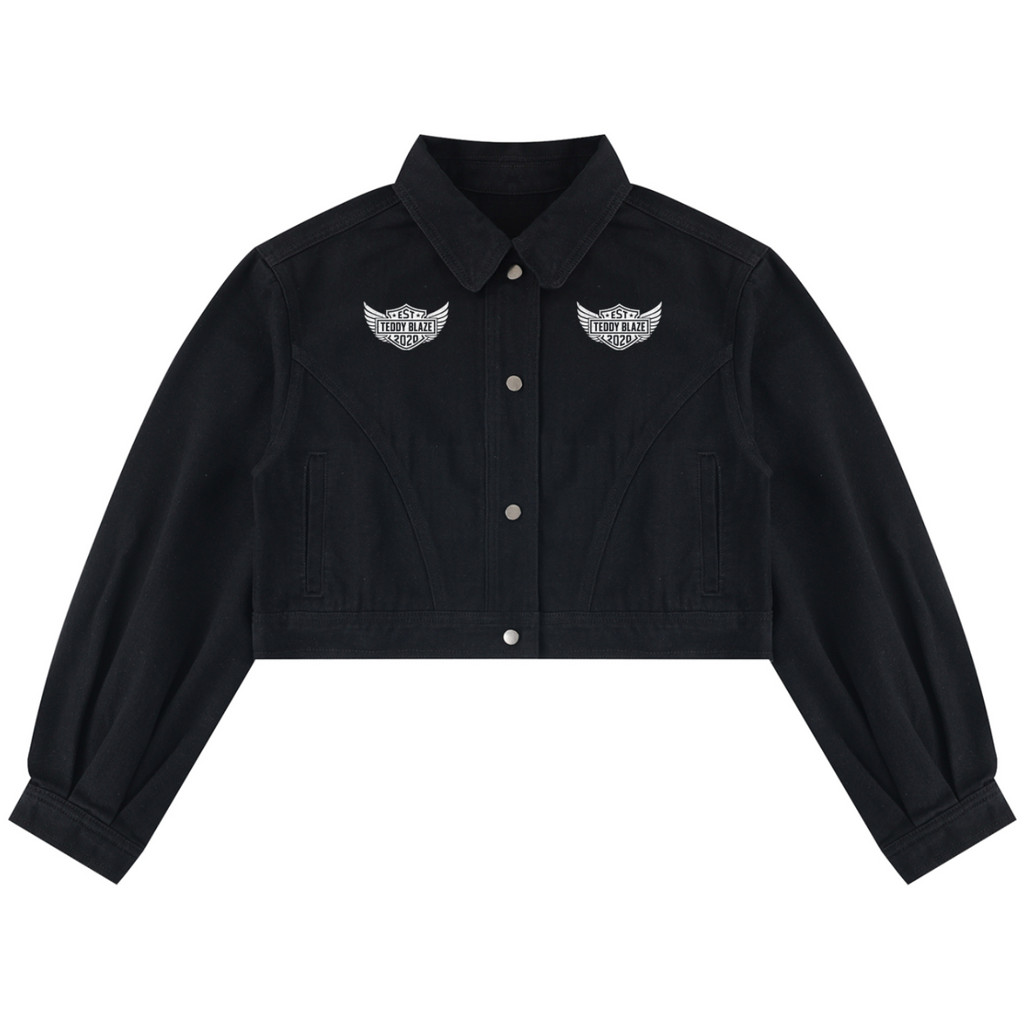 Shop the Freedom Crest Cropped Biker Jacket by Teddy Blaze. Slim-fit 420 gsm cotton cropped jacket featuring dual chest wings and DaCruz back cross graphics.