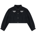 Shop the Freedom Crest Cropped Biker Jacket by Teddy Blaze. Slim-fit 420 gsm cotton cropped jacket featuring dual chest wings and DaCruz back cross graphics.