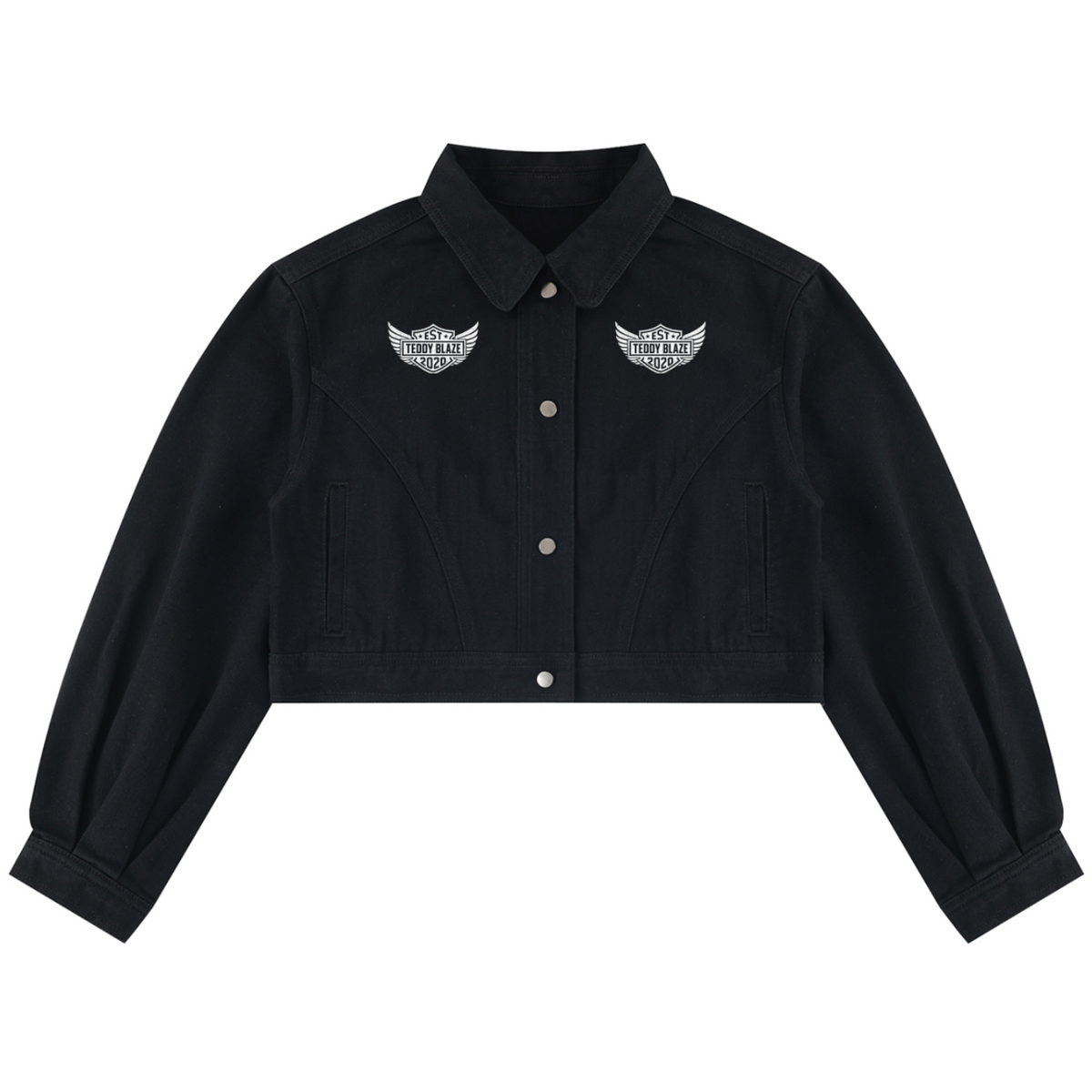 Shop the Freedom Crest Cropped Biker Jacket by Teddy Blaze. Slim-fit 420 gsm cotton cropped jacket featuring dual chest wings and DaCruz back cross graphics.