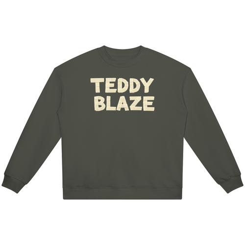 Shop the Freezer Tape Heavyweight Jumper by Teddy Blaze. 420 GSM olive cotton-fleece crewneck reflecting stealth wealth and quiet luxury from the TOPS line of The Mature Mocha Collection.