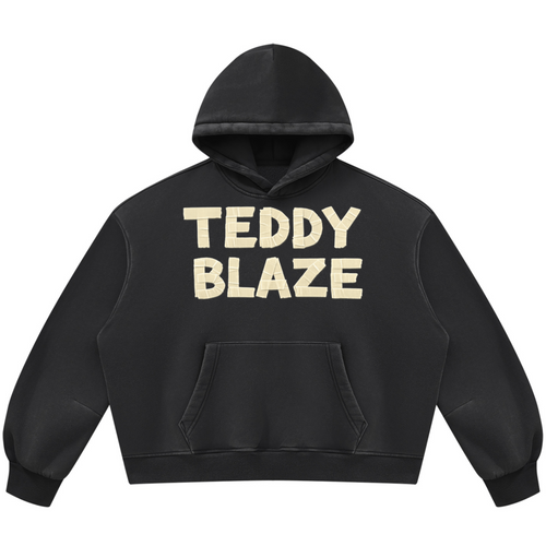 Shop the Freezer Tape Vintage Wash Boxy Fleece Hooded Jumper by Teddy Blaze. 390 GSM washed black fleece boxy hoodie reflecting stealth wealth and quiet luxury from the COVERUPS line of The Mature Mocha Collection.