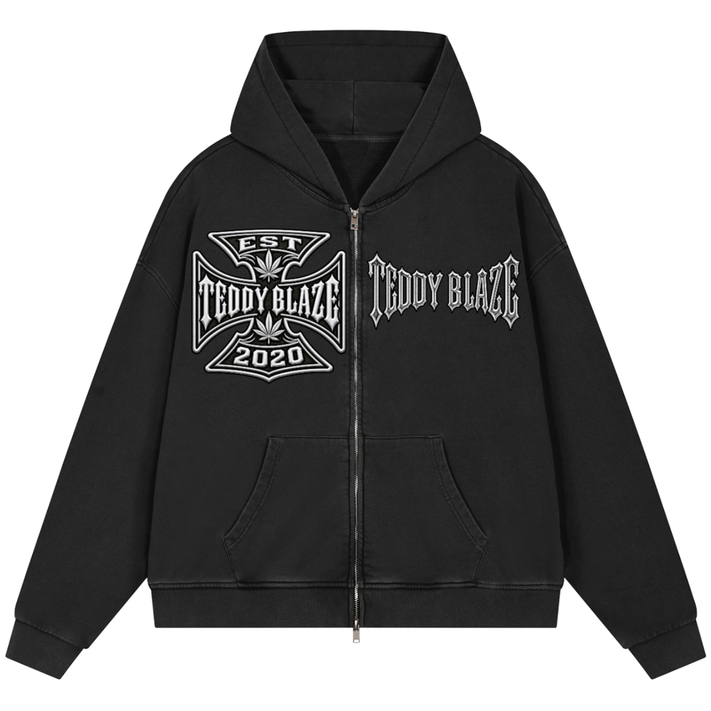 Black hoodie with white star design and 'AMIRI' branding on a white background