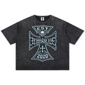 Shop the Fuego Cruz Mineral Washed Cotton Tee by Teddy Blaze. Heavyweight 275 gsm snow-wash cotton t-shirt with the DaCruz front crest and upper back gothic logo.