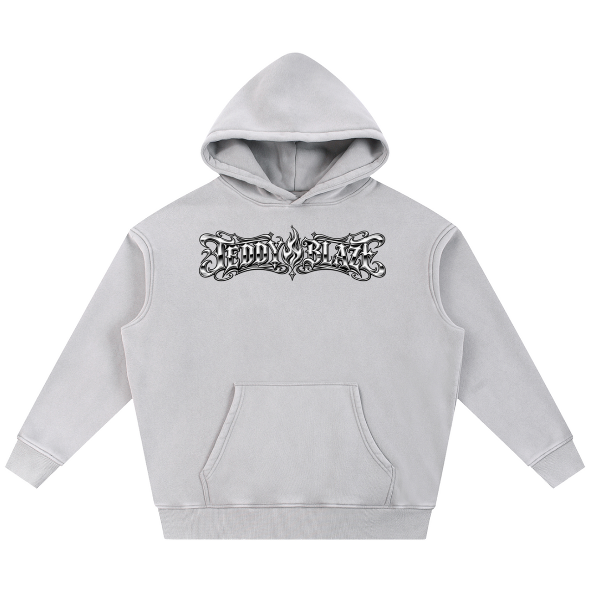Shop the Fuego Cruz Snow Washed Fleece Pullover Hoodie by Teddy Blaze. Heavyweight 355 gsm snow-wash fleece hoodie with gothic chest logo and DaCruz back crest.