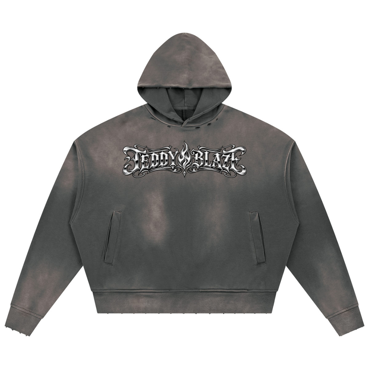 Shop the Fuego Cruz Sunfade Distressed Pullover Hoodie by Teddy Blaze. Heavyweight 370 gsm sunfade fleece hoodie featuring distressed hems, side welt pockets, and the DaCruz back crest.