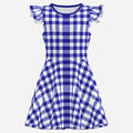 Shop the Gingham Flutter Sleeve Dress by Teddy Blaze. Soft medium-stretch A-line dress featuring blue gingham check and flutter sleeves from THE NEW IVY.