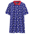 Shop the Hazy Americano Short Golf Polo by Teddy Blaze. 145 GSM blue & red birdseye performance polo with white leaf print from TEDDY FORE!.