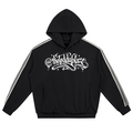 Elevate your athletic layering with the House of Teddy Blaze High Roller Side Stripe Fleece Hoodie. Black 350 gsm fleece, contrast side stripes, graffiti chest logo, and Ace of Spades back graphic. Shop NYC to Vegas style.