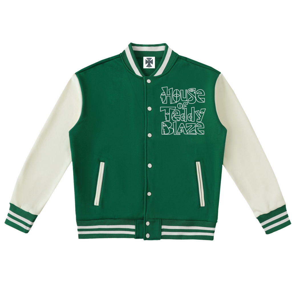 HOTB Forest Green + Cream Fleeced Letterman Jacket