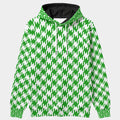 Shop the Iron + Ivy Houndstooth Cachet Pullover Hoodie by Teddy Blaze. High-tech scuba stretch hoodie featuring an enlarged green houndstooth pattern and RIG-B monogram cuffs and hood.