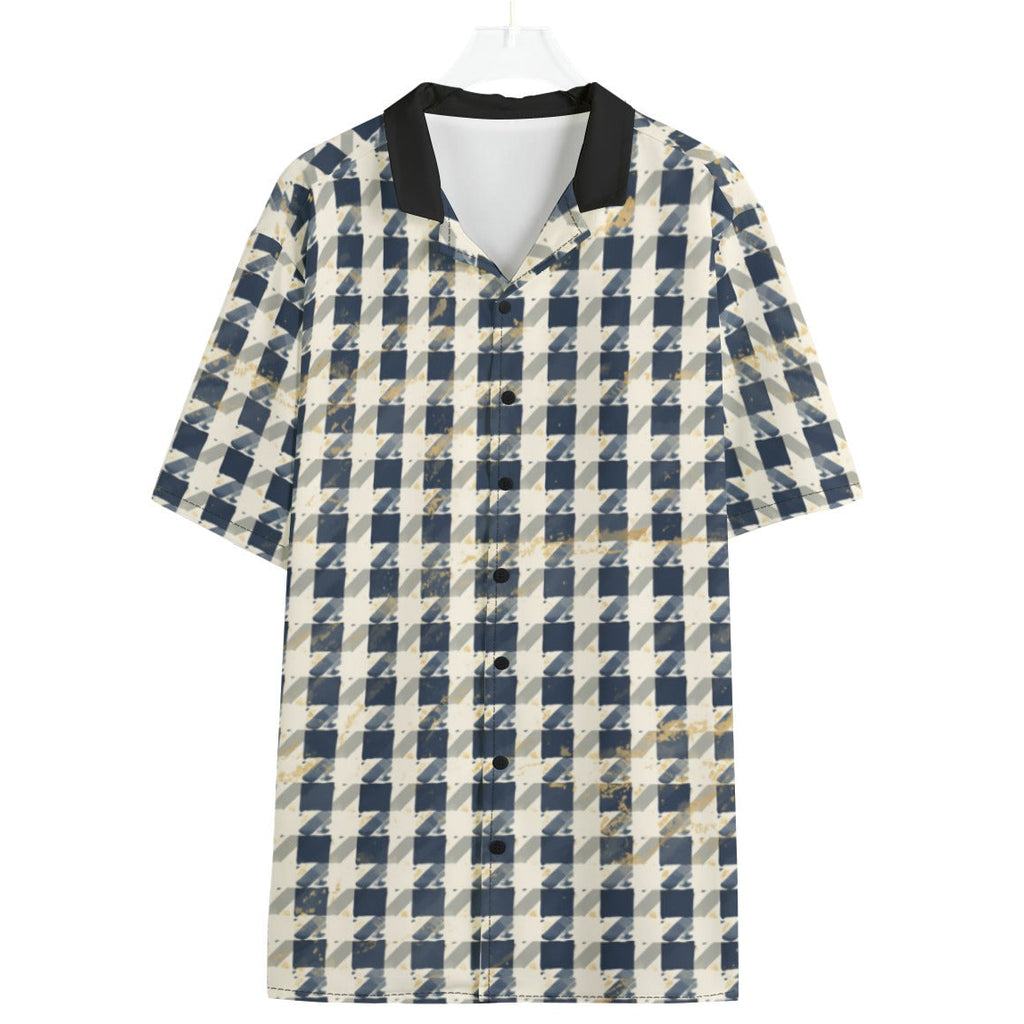 Shop the Houndstooth Contrast Collar Camp Shirt by Teddy Blaze. 120 GSM light houndstooth resort shirt with black contrast collar from WHAT'S ON TOP.