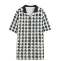 Shop the Houndstooth Contrast Collar Camp Shirt by Teddy Blaze. 120 GSM light houndstooth resort shirt with black contrast collar from WHAT'S ON TOP.