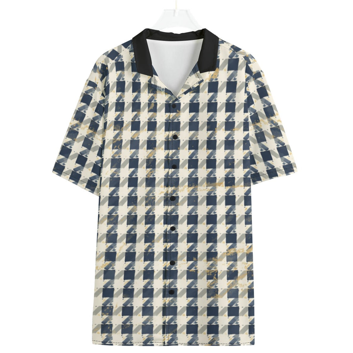 Shop the Houndstooth Contrast Collar Camp Shirt by Teddy Blaze. 120 GSM light houndstooth resort shirt with black contrast collar from WHAT'S ON TOP.