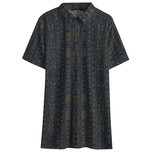 Shop the Indigo Mudcloth Performance Golf Polo by Teddy Blaze. Breathable birdseye knit fabric featuring traditional geometric motifs in rich indigo tones.