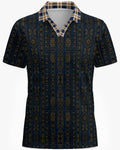 Shop the Iron + Ivy Indigo Mudcloth & Plaid Mesh Open Polo by Teddy Blaze. Breathable mesh golf polo combining Malian Bògòlanfini mudcloth body prints with a contrast plaid open collar.