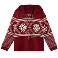Shop the Iron + Ivy Alpine Snowflake Lace-Up Hooded Sweater by Teddy Blaze. Rich anchor red jacquard knit hooded sweater featuring snowflake motifs and a laced neck tie.