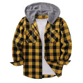 Shop the Iron + Ivy Buffalo Plaid Hooded Flannel Shirt by Teddy Blaze. Heavyweight cotton buffalo check button-down featuring an integrated contrast grey fleece hood and dual flap chest pockets.