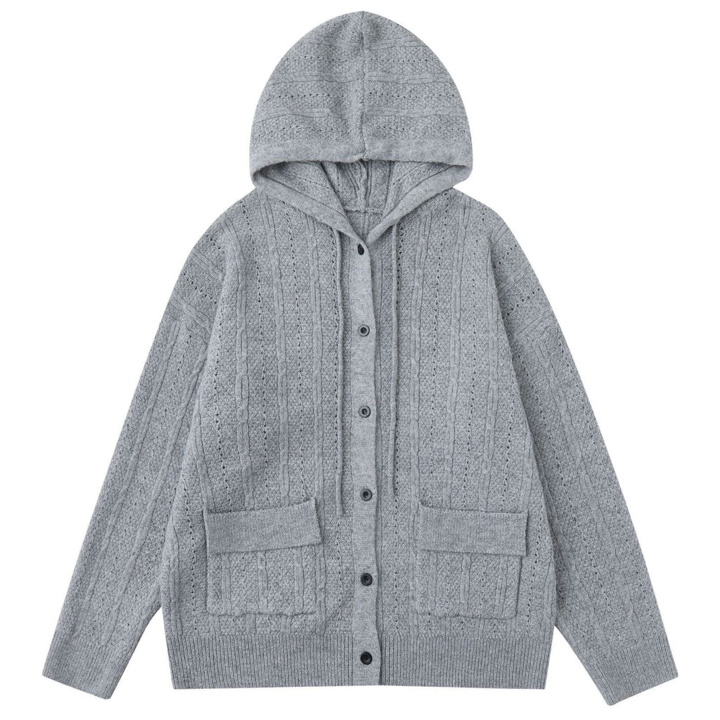Shop the Iron + Ivy Button-Front Cable Knit Hooded Cardigan by Teddy Blaze. Plush acrylic jacquard knit hooded cardigan featuring front flap pockets and tonal button closure.