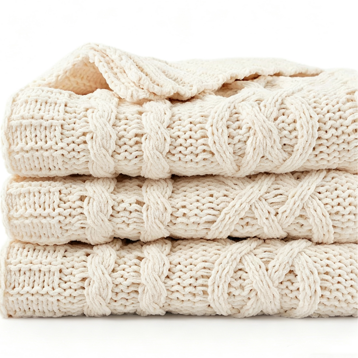 Shop the Iron + Ivy Cable Knit Chunky Throw Blanket by Teddy Blaze. Premium off-white cable knit throw blanket engineered for all-season luxury lounging.