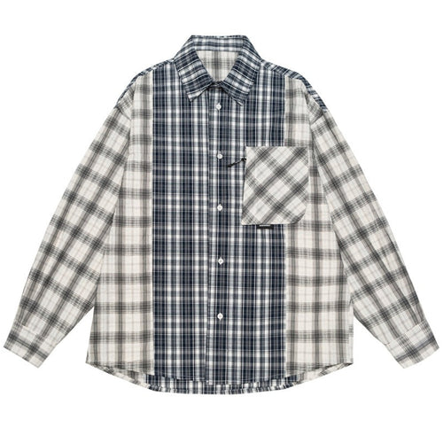 Shop the Iron + Ivy Colorblocked Panel Checkered Flannel Shirt by Teddy Blaze. Extended loose-fit cotton blend plaid shirt featuring vertical contrast placket paneling and a zip pocket.