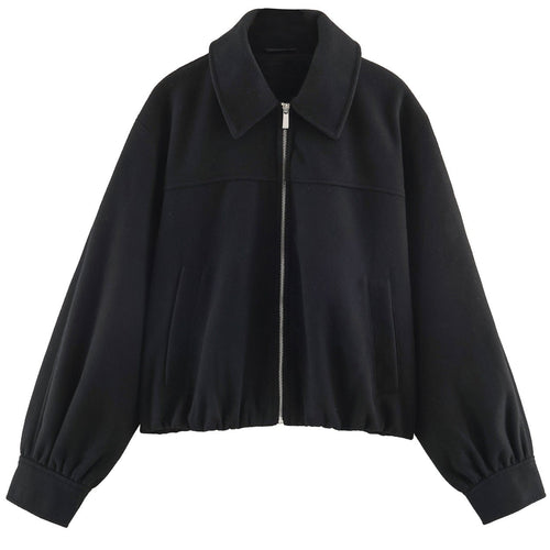 Shop the Iron + Ivy Cropped Wool-Blend Zip Jacket by Teddy Blaze. Women’s relaxed crop jacket in onyx black featuring a tailored lapel, full zip closure, and volume sleeves.