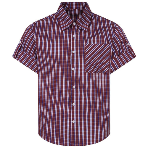 Shop the Iron + Ivy Cuffed Workwear Grid Plaid Short Sleeve Shirt by Teddy Blaze. Japanese workwear-inspired cotton-blend plaid shirt featuring rolled cuffed sleeves and a bias-cut pocket.