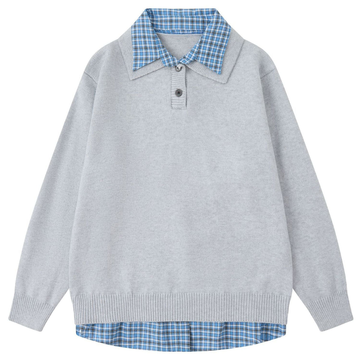 Shop the Iron + Ivy Layered Plaid Collar Polo Knit Sweater by Teddy Blaze. Preppy 2-in-1 layered cable knit sweater featuring an integrated plaid button-down collar and hem trim.