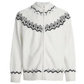 Shop the Iron + Ivy Nordic Fair Isle Zip Knit Sweater by Teddy Blaze. Pristine white full-zip cardigan sweater featuring a black Nordic geometric yoke knit pattern.