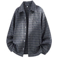 Shop the Iron + Ivy Plaid Flannel Cardigan Overshirt by Teddy Blaze. Loose fit blue-grey plaid button-up overshirt featuring a point collar and chest pocket.