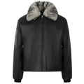 Shop the Iron + Ivy Reversible Faux Fur Leather Bomber Jacket by Teddy Blaze. Heavyweight thickened black PU leather aviator bomber jacket with a detachable faux fur collar and reversible design.
