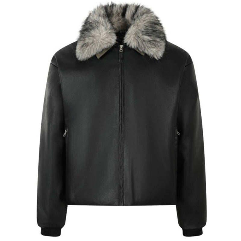 Shop the Iron + Ivy Reversible Faux Fur Leather Bomber Jacket by Teddy Blaze. Heavyweight thickened black PU leather aviator bomber jacket with a detachable faux fur collar and reversible design.