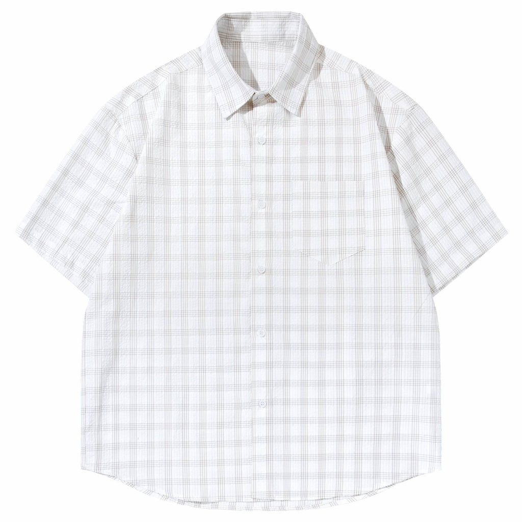 Shop the Iron + Ivy Short Sleeve Tattersall Plaid Shirt by Teddy Blaze. Oversized cotton-poly grid plaid button-down shirt with turn-down collar and chest pocket