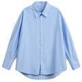 Shop the Iron + Ivy Vertical Pinstripe Oversized Oxford Shirt by Teddy Blaze. Generous loose-fit pastel pink and sky blue striped button-down overshirt with drop shoulders.