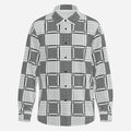 Shop the Keffiyeh Satiny Button Down by Teddy Blaze, featuring lightweight 90 GSM gloss fabric and graphic black-and-white keffiyeh-inspired patternwork.