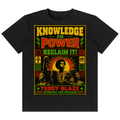 Shop the Knowledge is Power Classic Tee by Teddy Blaze. 180 GSM cotton-spandex stretch tee featuring a Pan-African empowerment poster graphic from the TOPS line of The Mature Mocha Collection.