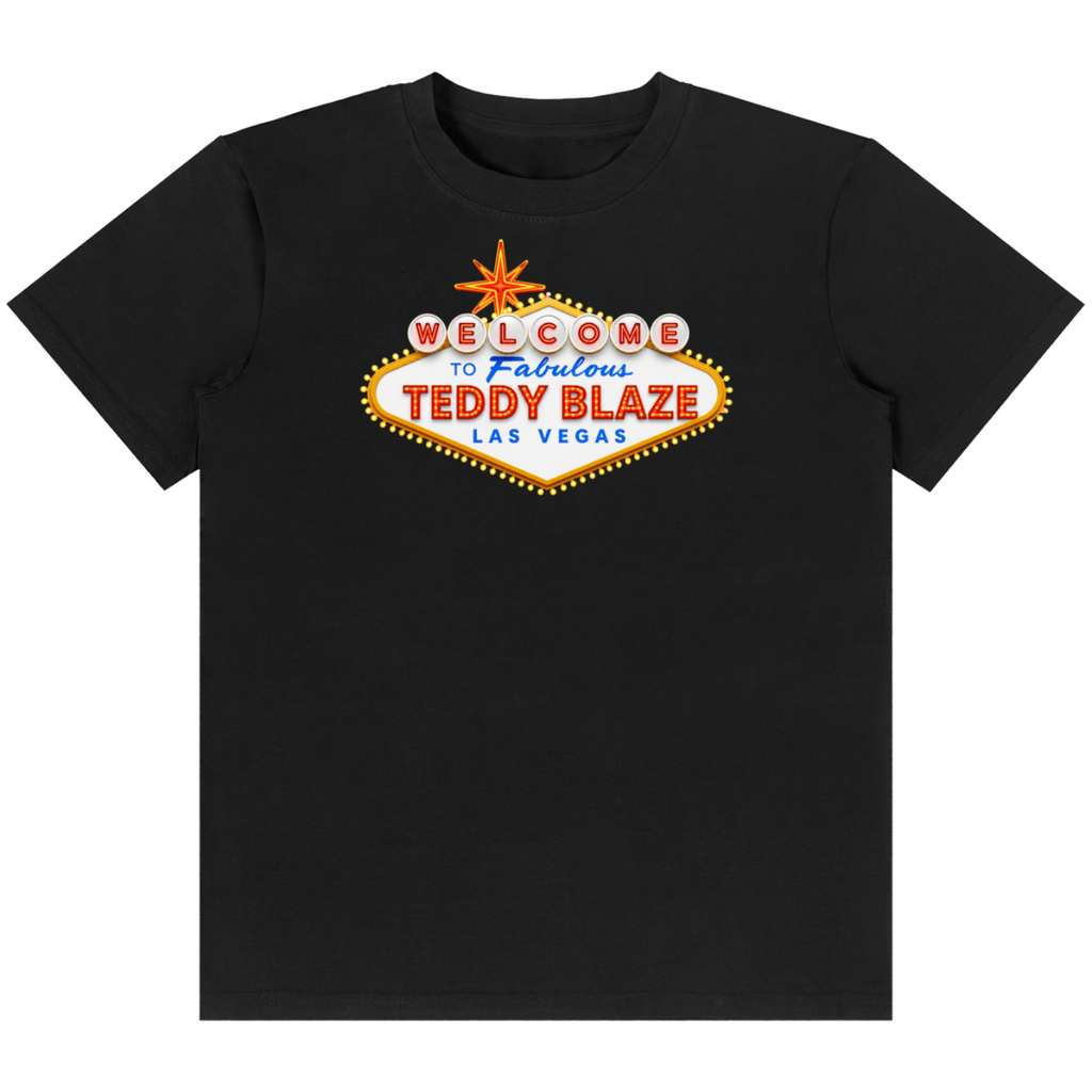 Shop the Las Vegas Classic Tee by Teddy Blaze. 180 GSM cotton-spandex stretch tee featuring a custom Las Vegas neon sign graphic from the TOPS line of The Mature Mocha Collection.