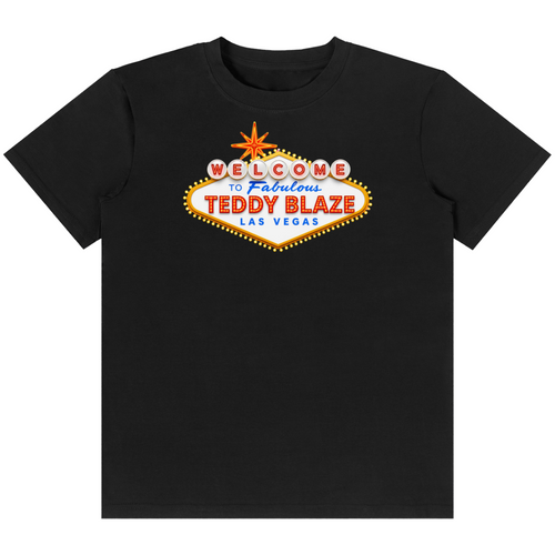 Shop the Las Vegas Classic Tee by Teddy Blaze. 180 GSM cotton-spandex stretch tee featuring a custom Las Vegas neon sign graphic from the TOPS line of The Mature Mocha Collection.