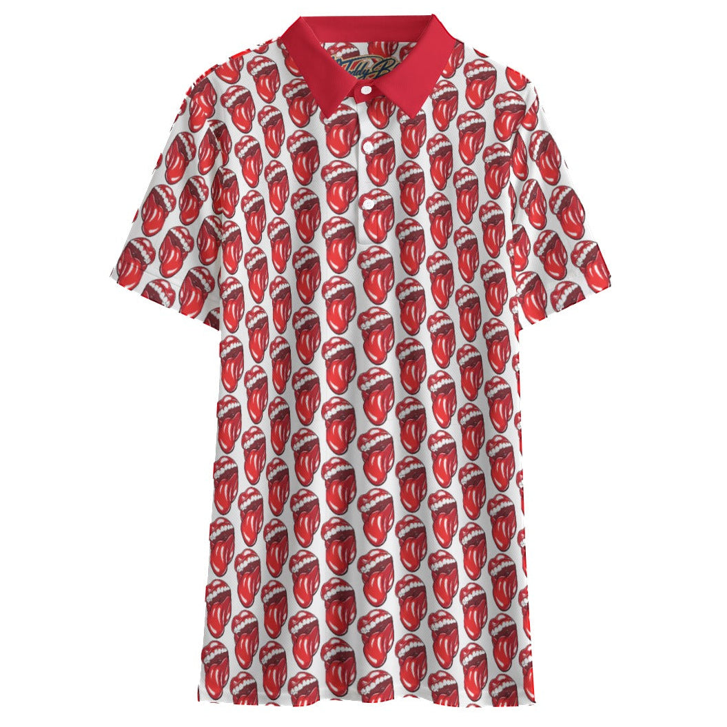 Shop the Lick Your Lips Short Golf Polo by Teddy Blaze. 145 GSM white & red pop-art lips performance polo from TEDDY FORE!.