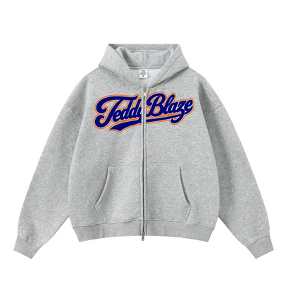 345GSM Unisex Boxy-Fit Double-Zip Hoodie Heathered Grey